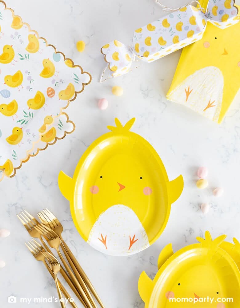 Easter Chick Shaped Plates – 9" x 10" Paper Party Set of 8