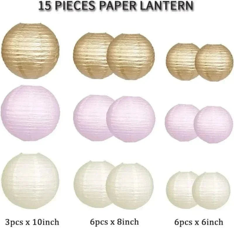 15Pcs Sage Green Paper Lantern Set – Round Hanging Party Decorations