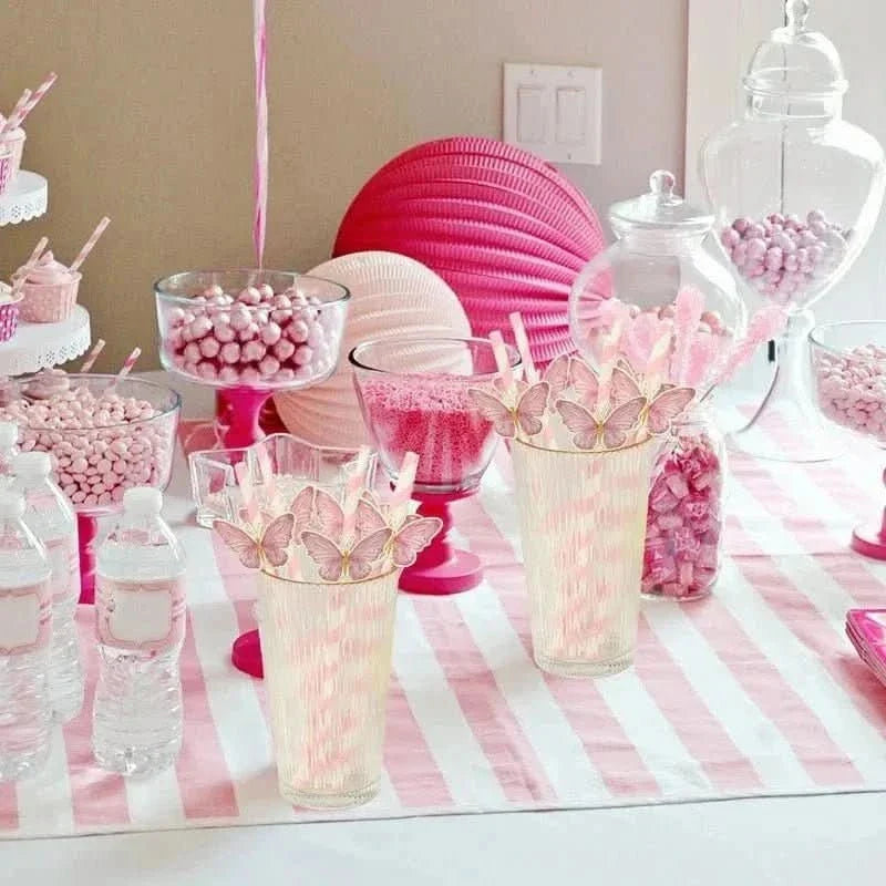20Pcs Butterfly Paper Straws – Birthday & Infant Shower Party Decorations