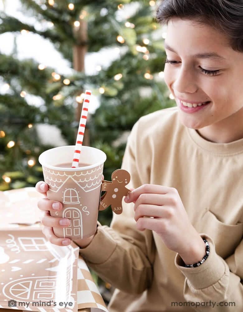 Gingerbread Paper Cups with Handles – 12 oz Holiday Set of 8