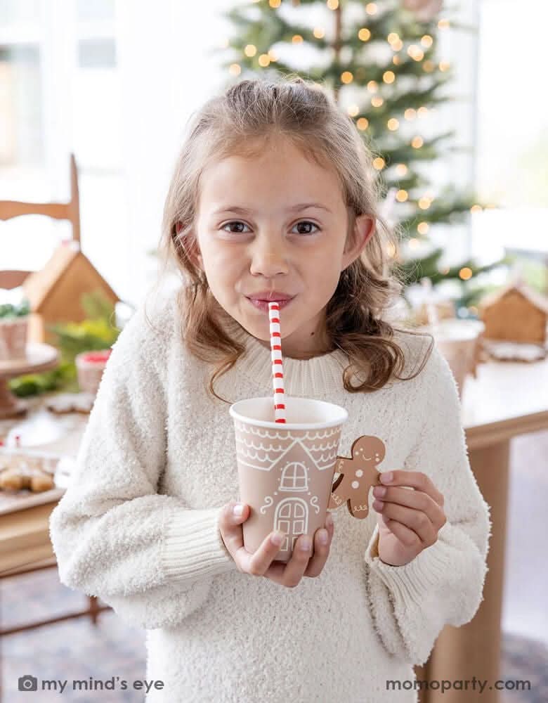 Gingerbread Paper Cups with Handles – 12 oz Holiday Set of 8