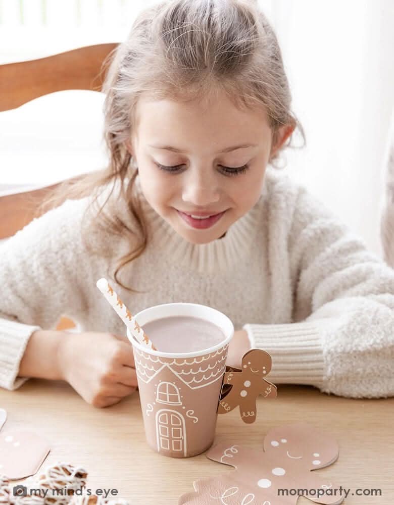 Gingerbread Paper Cups with Handles – 12 oz Holiday Set of 8