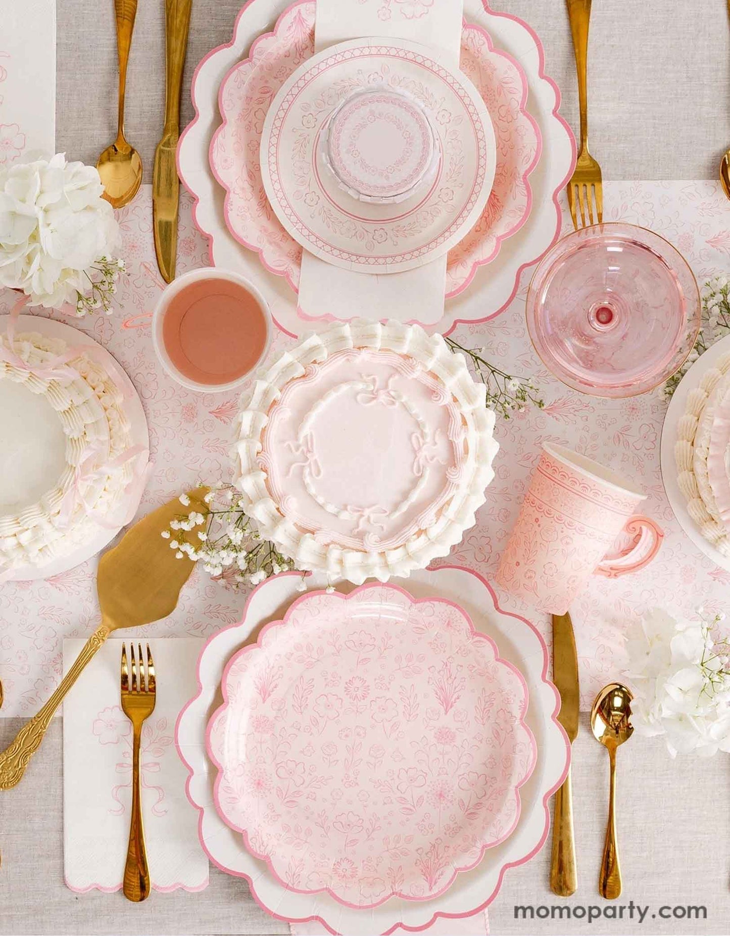 Pink Floral Paper Party Cups – 12 oz Set of 8 with Handles