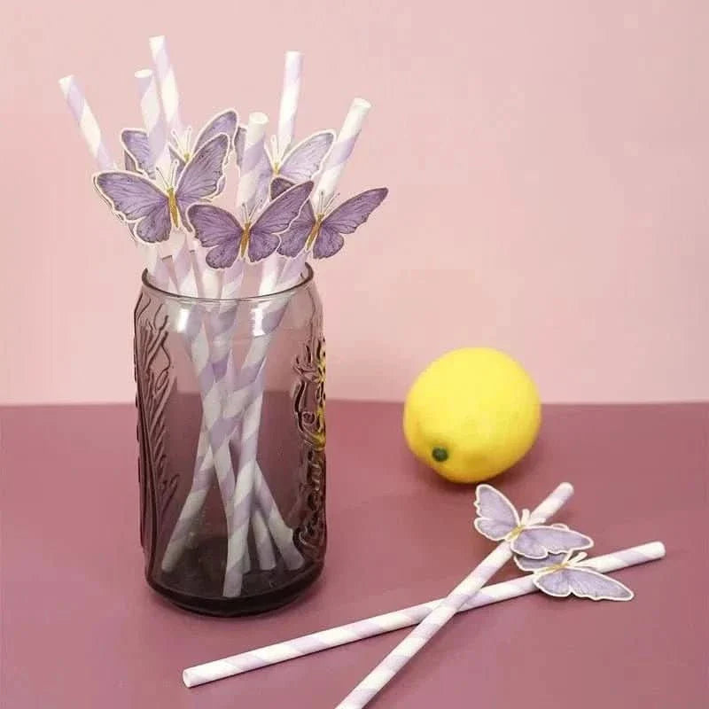 20Pcs Butterfly Paper Straws – Birthday & Infant Shower Party Decorations