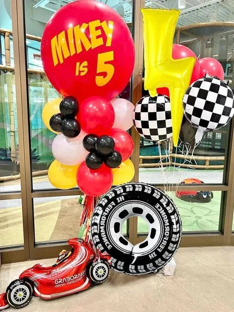 120Pcs Racing Theme Balloon Set – Lightning, Champion & Tire Party Decorations