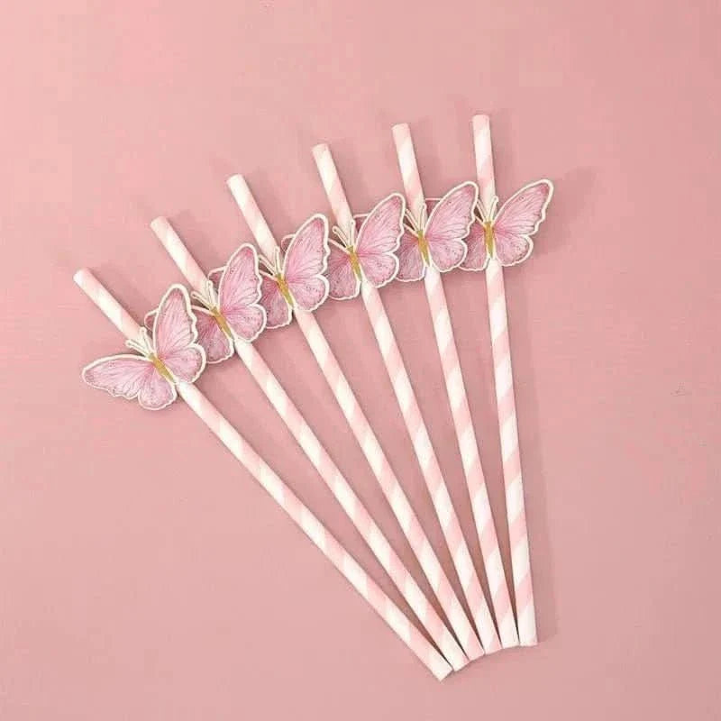 20Pcs Butterfly Paper Straws – Birthday & Infant Shower Party Decorations