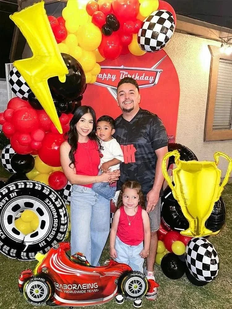 120Pcs Racing Theme Balloon Set – Lightning, Champion & Tire Party Decorations