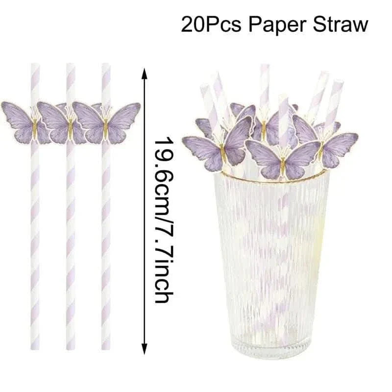 20Pcs Butterfly Paper Straws – Birthday & Infant Shower Party Decorations
