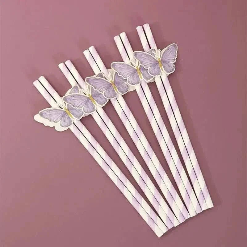 20Pcs Butterfly Paper Straws – Birthday & Infant Shower Party Decorations