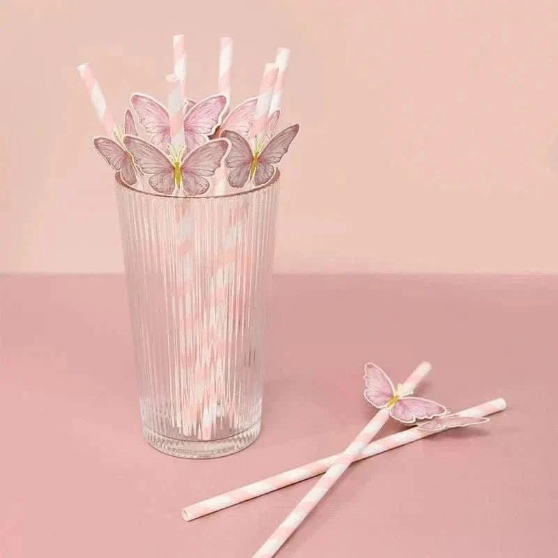 20Pcs Butterfly Paper Straws – Birthday & Infant Shower Party Decorations