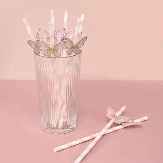 20Pcs Butterfly Paper Straws – Birthday & Infant Shower Party Decorations
