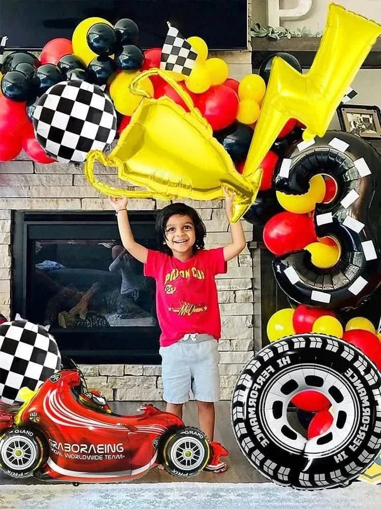 120Pcs Racing Theme Balloon Set – Lightning, Champion & Tire Party Decorations