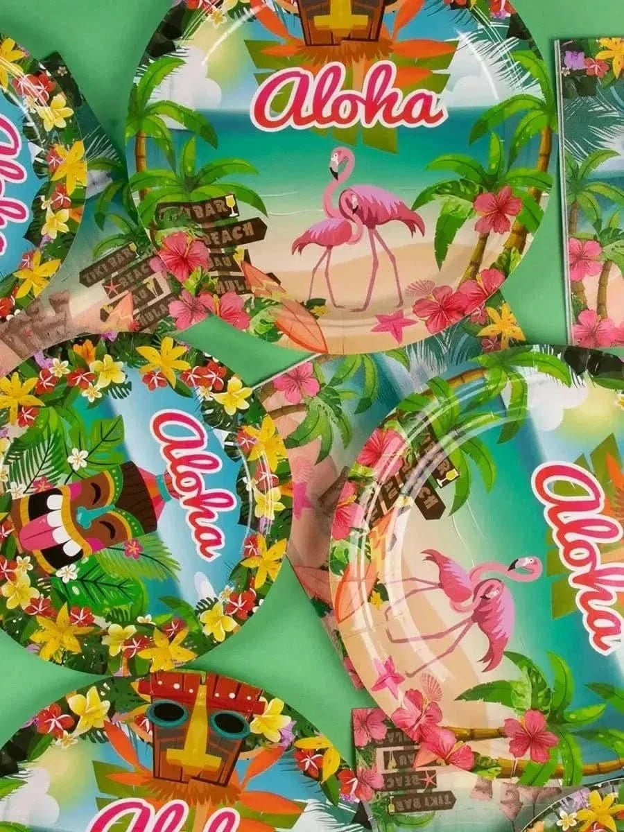 Aloha Luau Party Tableware Set – Tropical Flamingo Plates, Cups & Napkins