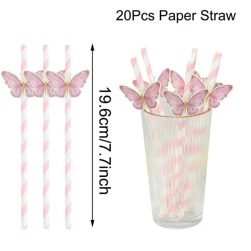 20Pcs Butterfly Paper Straws – Birthday & Infant Shower Party Decorations