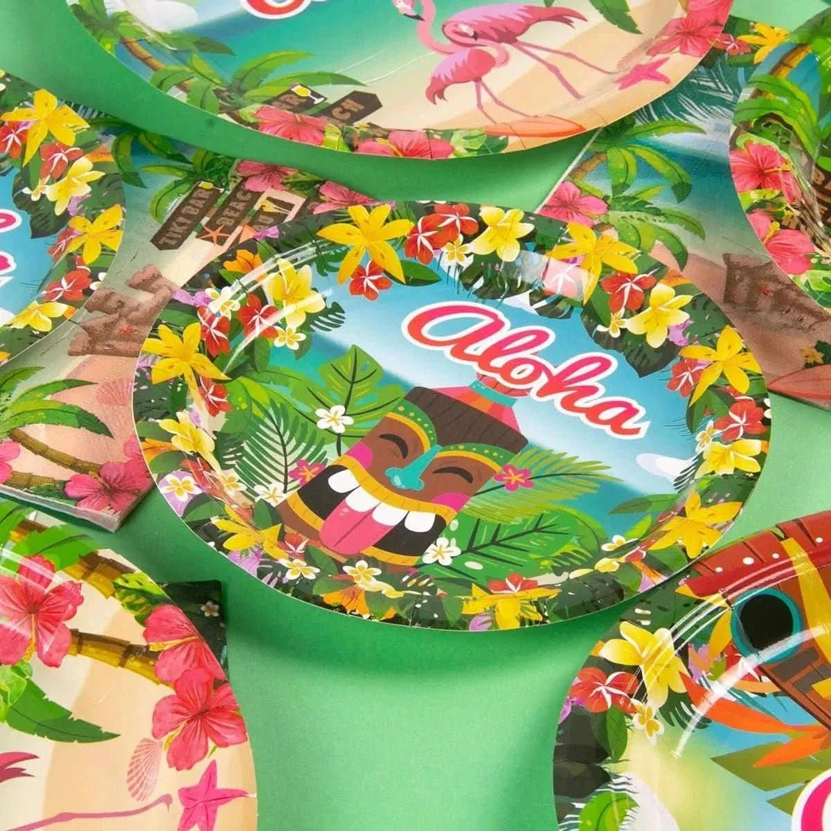 Aloha Luau Party Tableware Set – Tropical Flamingo Plates, Cups & Napkins