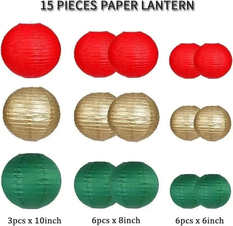 15Pcs Sage Green Paper Lantern Set – Round Hanging Party Decorations