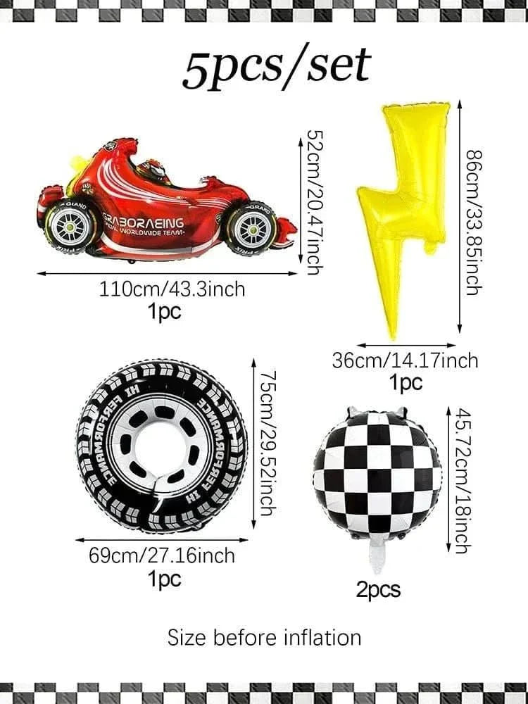 120Pcs Racing Theme Balloon Set – Lightning, Champion & Tire Party Decorations