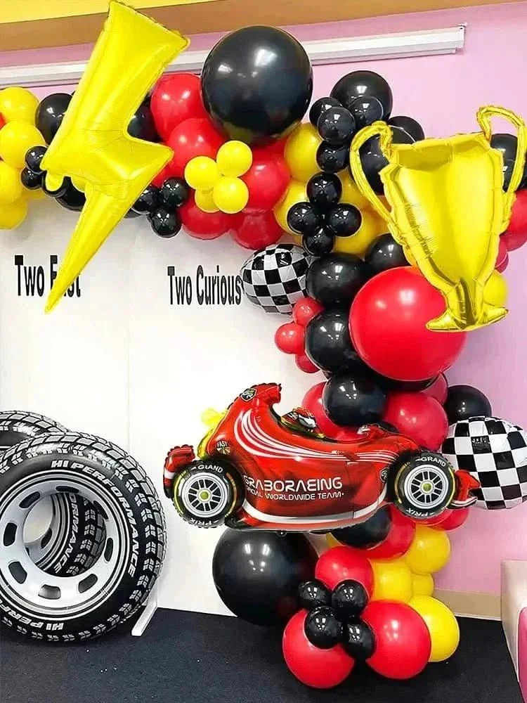 120Pcs Racing Theme Balloon Set – Lightning, Champion & Tire Party Decorations
