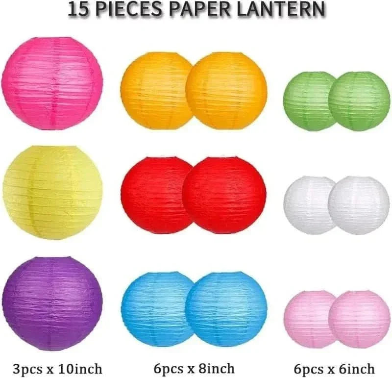 15Pcs Sage Green Paper Lantern Set – Round Hanging Party Decorations