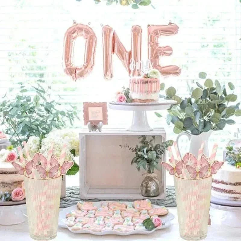 20Pcs Butterfly Paper Straws – Birthday & Infant Shower Party Decorations
