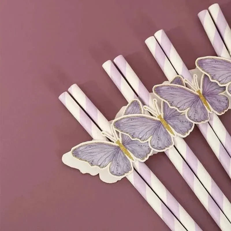 20Pcs Butterfly Paper Straws – Birthday & Infant Shower Party Decorations