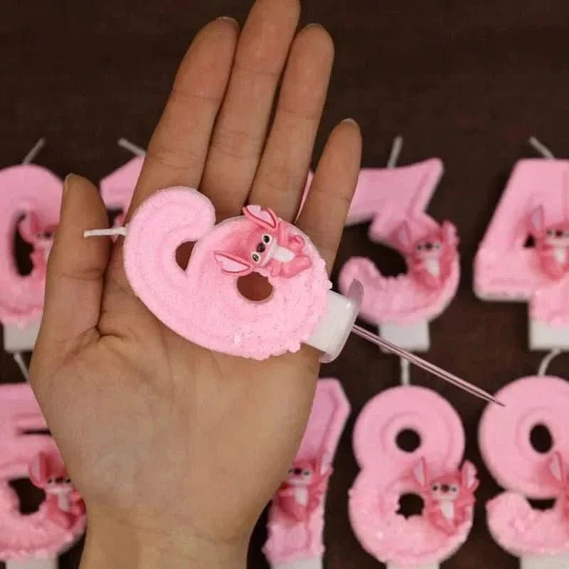 Pink Cartoon Number Candles 0–9 – Birthday Cake Decoration for Children Parties