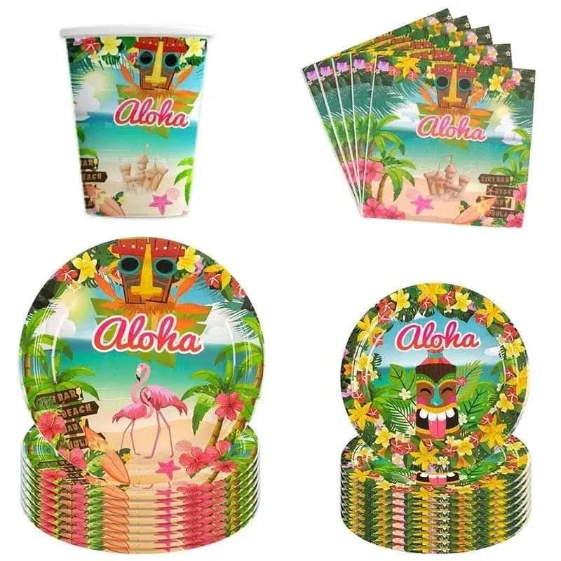 Aloha Luau Party Tableware Set – Tropical Flamingo Plates, Cups & Napkins