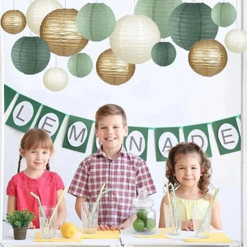 15Pcs Sage Green Paper Lantern Set – Round Hanging Party Decorations