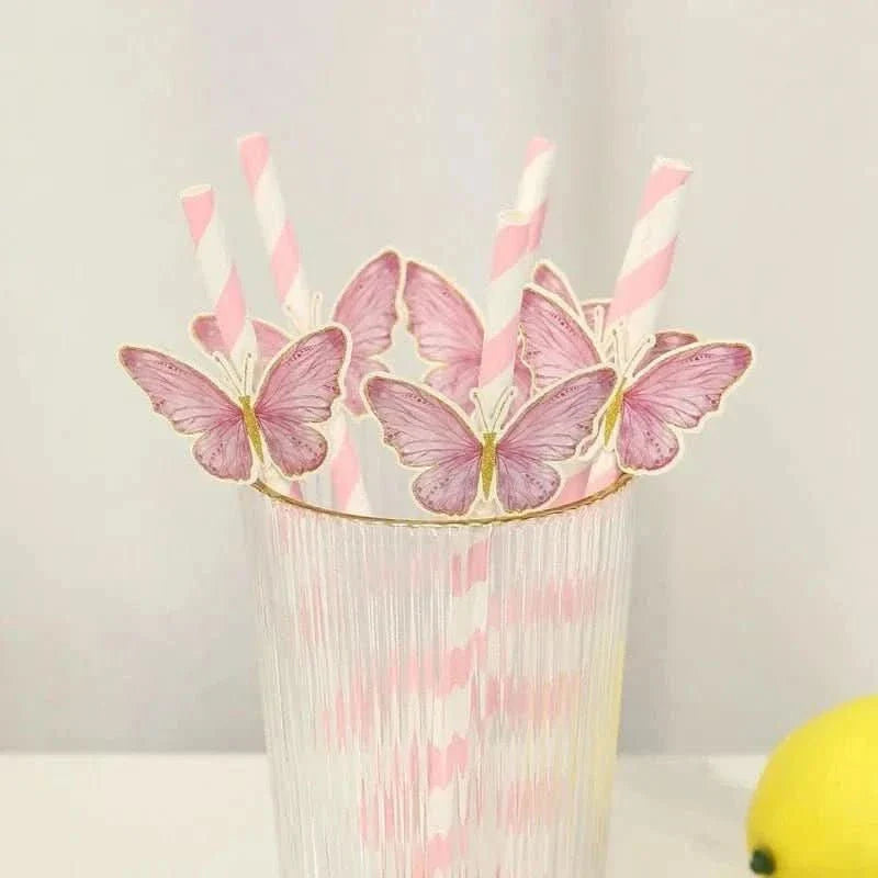 20Pcs Butterfly Paper Straws – Birthday & Infant Shower Party Decorations