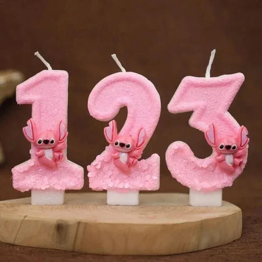 Pink Cartoon Number Candles 0–9 – Birthday Cake Decoration for Children Parties