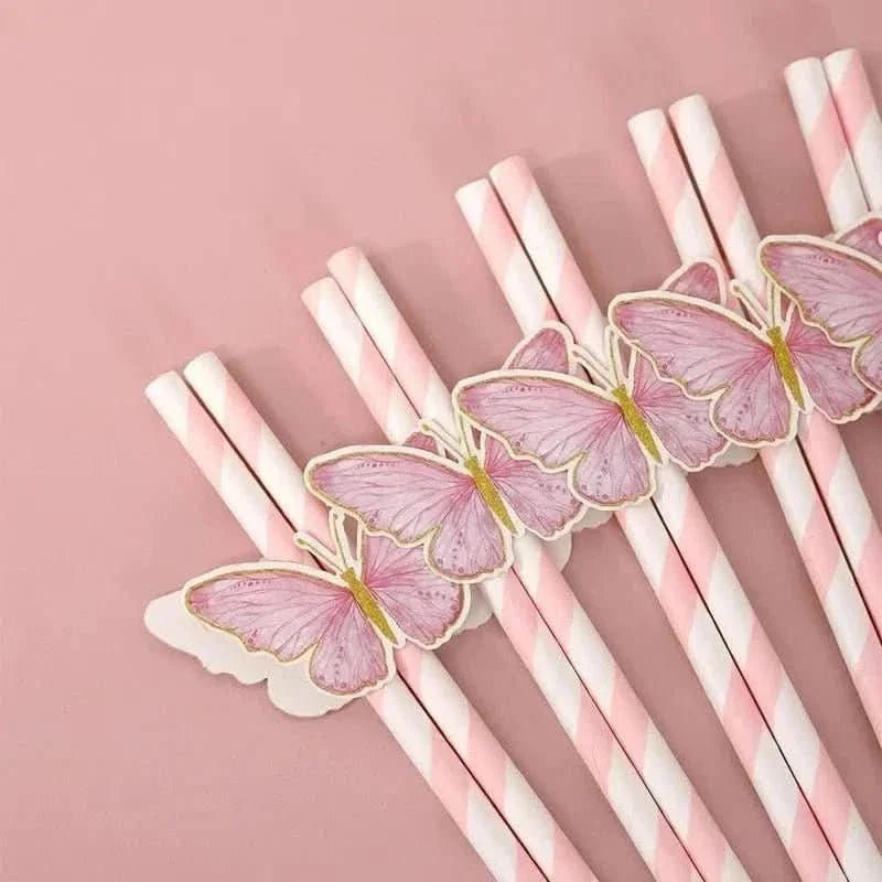 20Pcs Butterfly Paper Straws – Birthday & Infant Shower Party Decorations