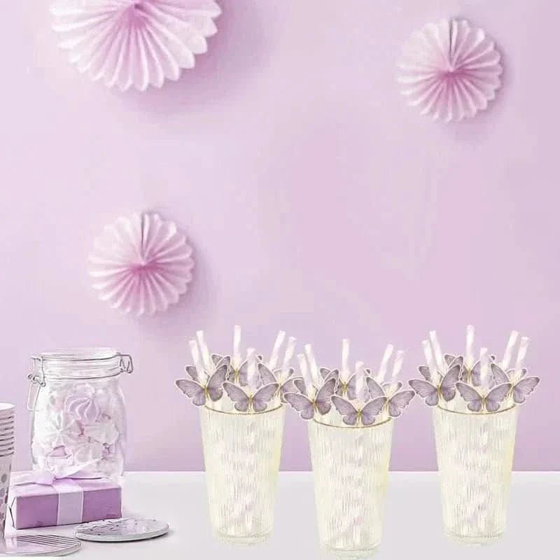 20Pcs Butterfly Paper Straws – Birthday & Infant Shower Party Decorations