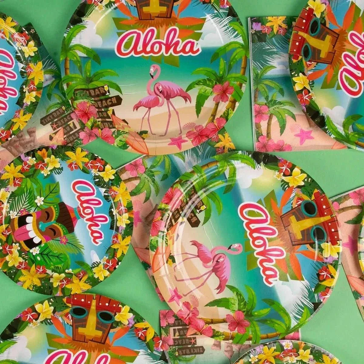 Aloha Luau Party Tableware Set – Tropical Flamingo Plates, Cups & Napkins