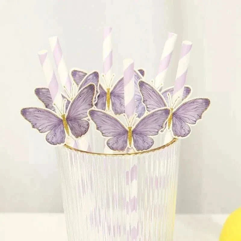 20Pcs Butterfly Paper Straws – Birthday & Infant Shower Party Decorations
