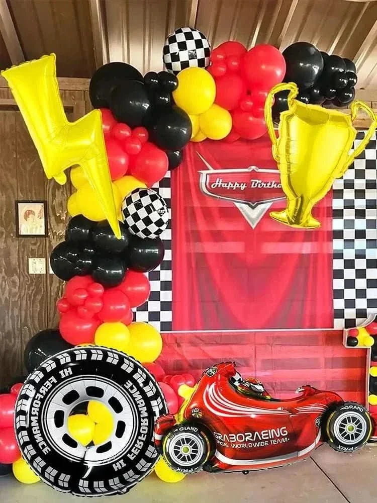 120Pcs Racing Theme Balloon Set – Lightning, Champion & Tire Party Decorations