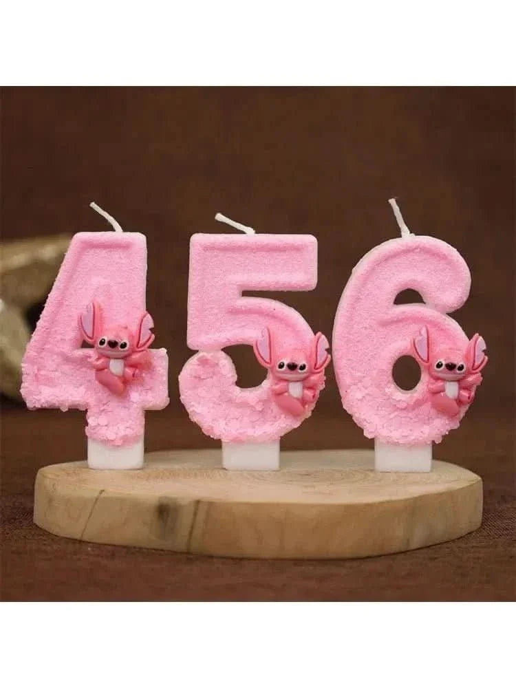 Pink Cartoon Number Candles 0–9 – Birthday Cake Decoration for Children Parties