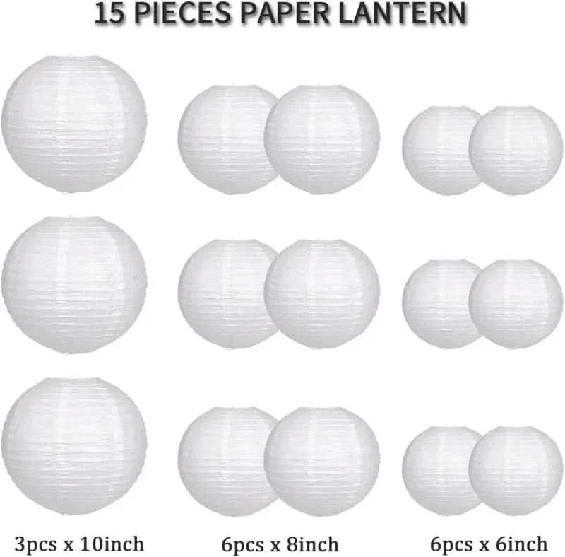 15Pcs Sage Green Paper Lantern Set – Round Hanging Party Decorations